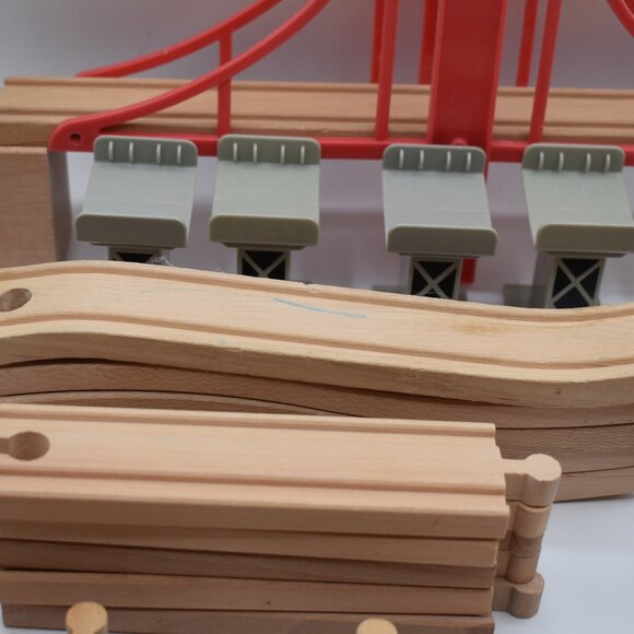 Lot of over 60 Tracks Curves Ramps Straights Ascending Wooden Railway Trains - Picture 5 of 16
